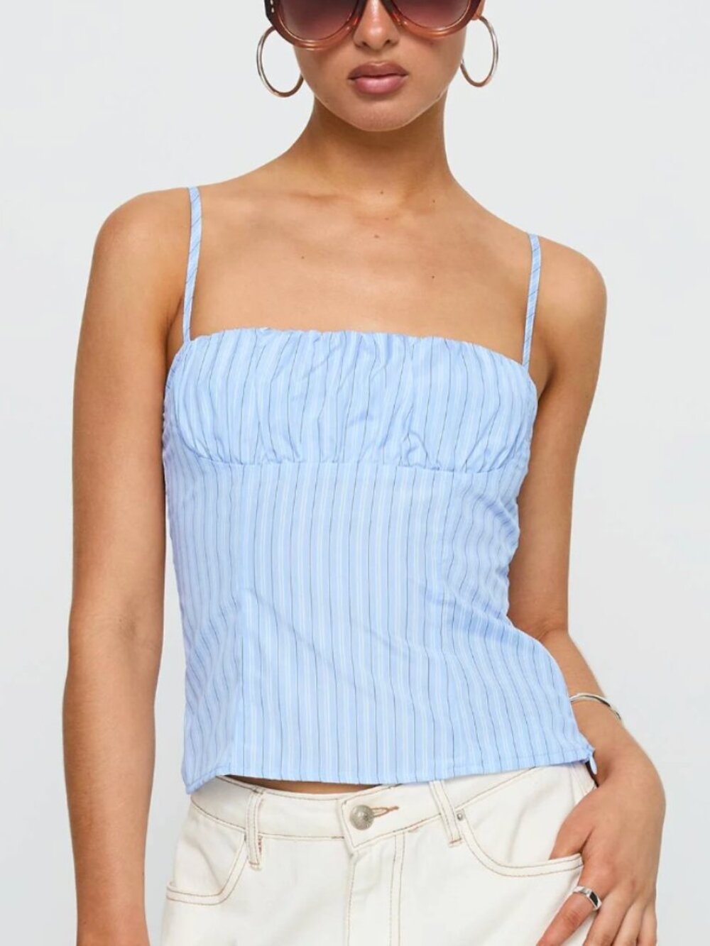 Princess Polly Isolabella Top - Blue and Brown Stripe